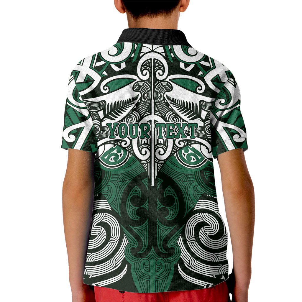 Personalised Maori Ngai Tahu Kid Polo Shirt Silver Fern Kowhaiwhai Art