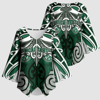Personalised Maori Ngai Tahu Kimono Sleeve Blouse Silver Fern Kowhaiwhai Art