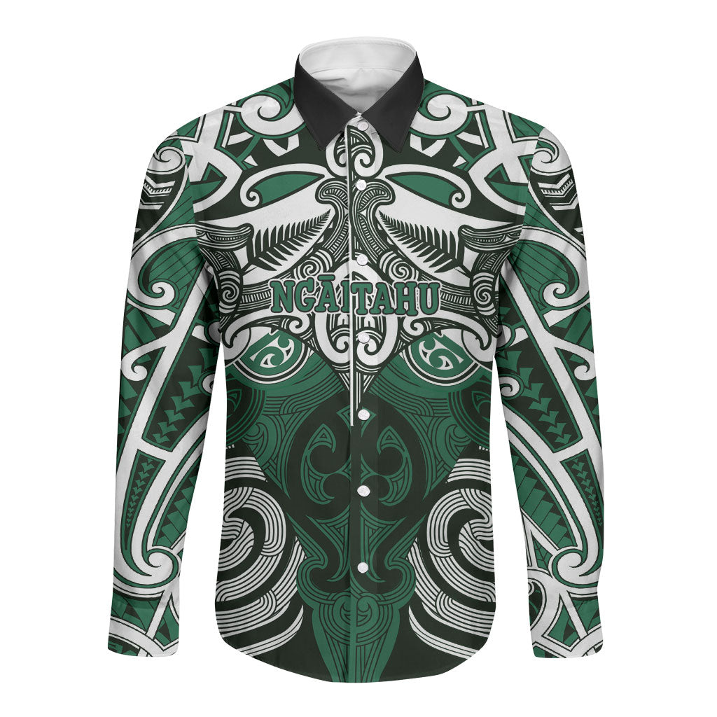 Personalised Maori Ngai Tahu Long Sleeve Button Shirt Silver Fern Kowhaiwhai Art