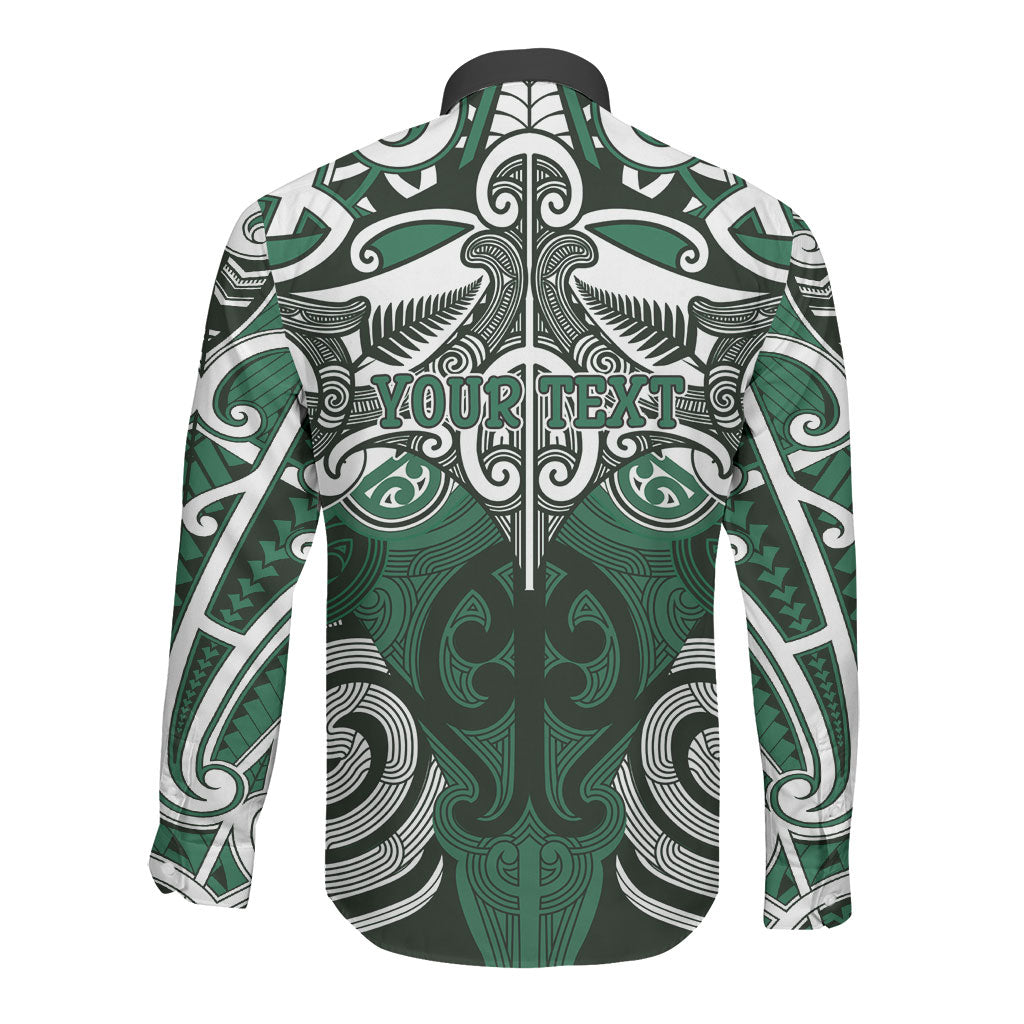 Personalised Maori Ngai Tahu Long Sleeve Button Shirt Silver Fern Kowhaiwhai Art