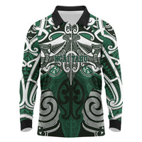 Personalised Maori Ngai Tahu Long Sleeve Polo Shirt Silver Fern Kowhaiwhai Art