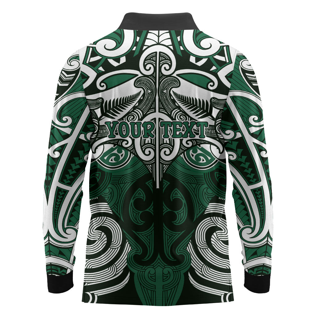 Personalised Maori Ngai Tahu Long Sleeve Polo Shirt Silver Fern Kowhaiwhai Art
