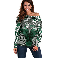 Personalised Maori Ngai Tahu Off Shoulder Sweater Silver Fern Kowhaiwhai Art