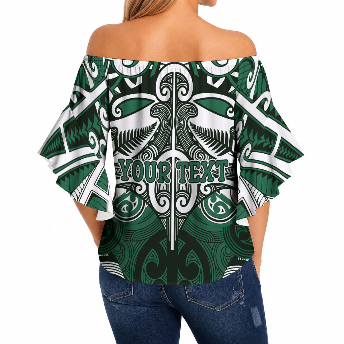 Personalised Maori Ngai Tahu Off Shoulder Wrap Waist Top Silver Fern Kowhaiwhai Art