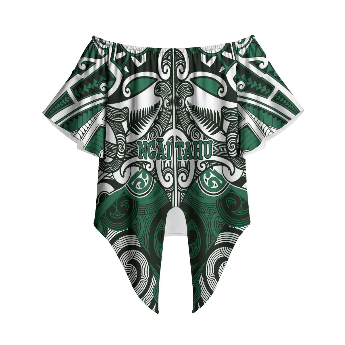 Personalised Maori Ngai Tahu Off Shoulder Wrap Waist Top Silver Fern Kowhaiwhai Art
