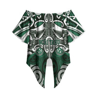 Personalised Maori Ngai Tahu Off Shoulder Wrap Waist Top Silver Fern Kowhaiwhai Art