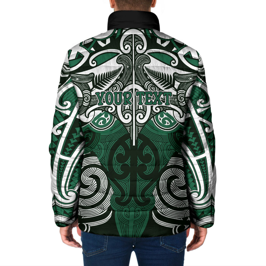 Personalised Maori Ngai Tahu Padded Jacket Silver Fern Kowhaiwhai Art