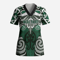 Personalised Maori Ngai Tahu Scrub Top Silver Fern Kowhaiwhai Art