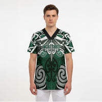 Personalised Maori Ngai Tahu Scrub Top Silver Fern Kowhaiwhai Art