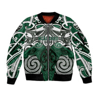 Personalised Maori Ngai Tahu Sleeve Zip Bomber Jacket Silver Fern Kowhaiwhai Art