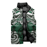 Personalised Maori Ngai Tahu Sleeveless Puffer Jacket Silver Fern Kowhaiwhai Art