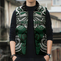 Personalised Maori Ngai Tahu Sleeveless Puffer Jacket Silver Fern Kowhaiwhai Art