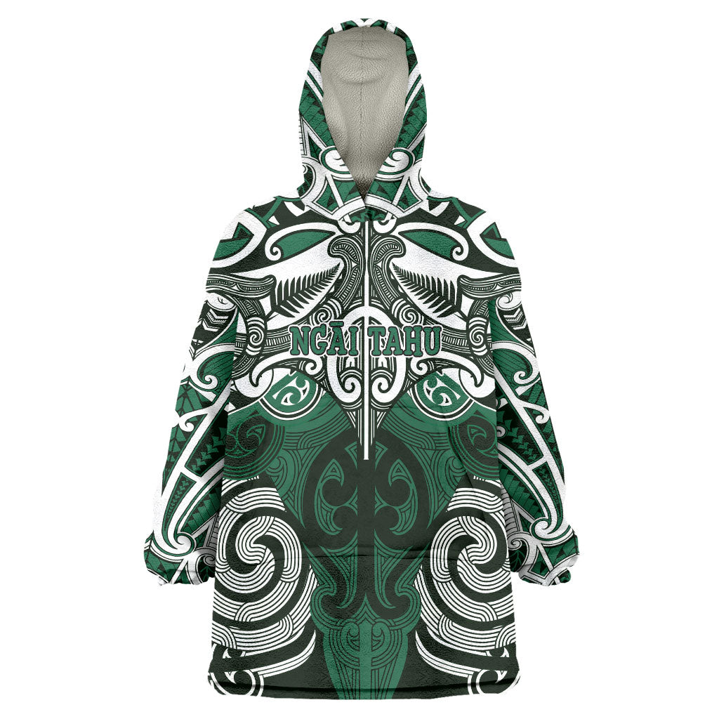 Personalised Maori Ngai Tahu Wearable Blanket Hoodie Silver Fern Kowhaiwhai Art
