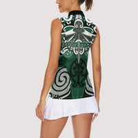 Personalised Maori Ngai Tahu Women Sleeveless Polo Shirt Silver Fern Kowhaiwhai Art
