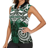 Personalised Maori Ngai Tahu Women Sleeveless Polo Shirt Silver Fern Kowhaiwhai Art