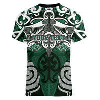 Personalised Maori Ngai Tahu Women V-Neck T-Shirt Silver Fern Kowhaiwhai Art