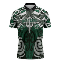 Personalised Maori Ngai Tahu Zipper Polo Shirt Silver Fern Kowhaiwhai Art