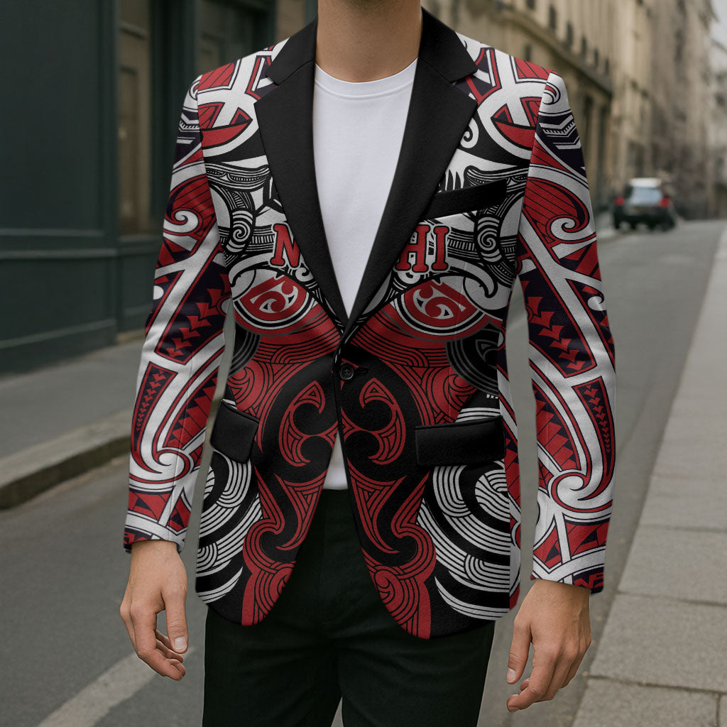 Personalised Maori Ngapuhi Blazer Silver Fern Kowhaiwhai Art