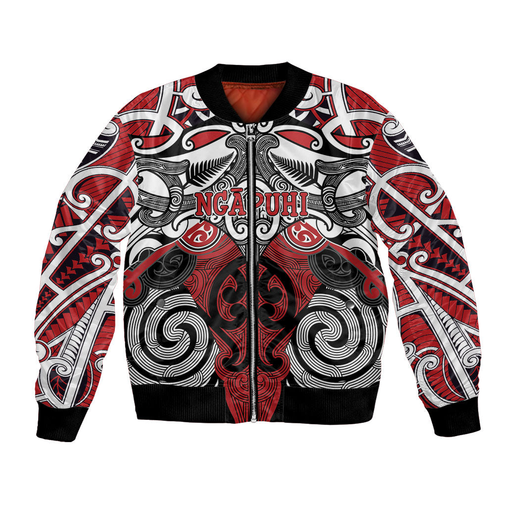 Personalised Maori Ngapuhi Bomber Jacket Silver Fern Kowhaiwhai Art