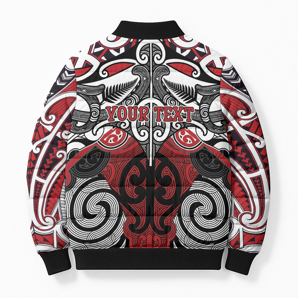 Personalised Maori Ngapuhi Bomber Puffer Jacket Silver Fern Kowhaiwhai Art