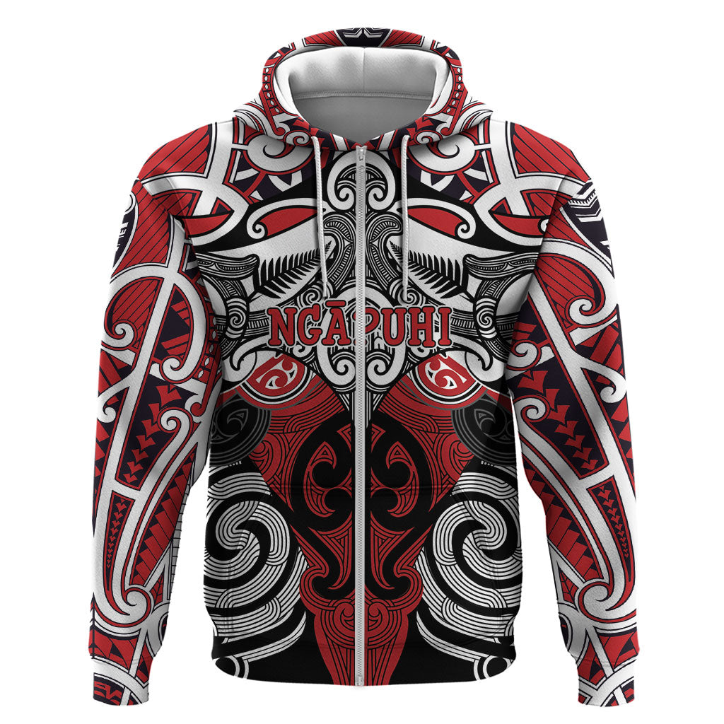 Personalised Maori Ngapuhi Hoodie Silver Fern Kowhaiwhai Art