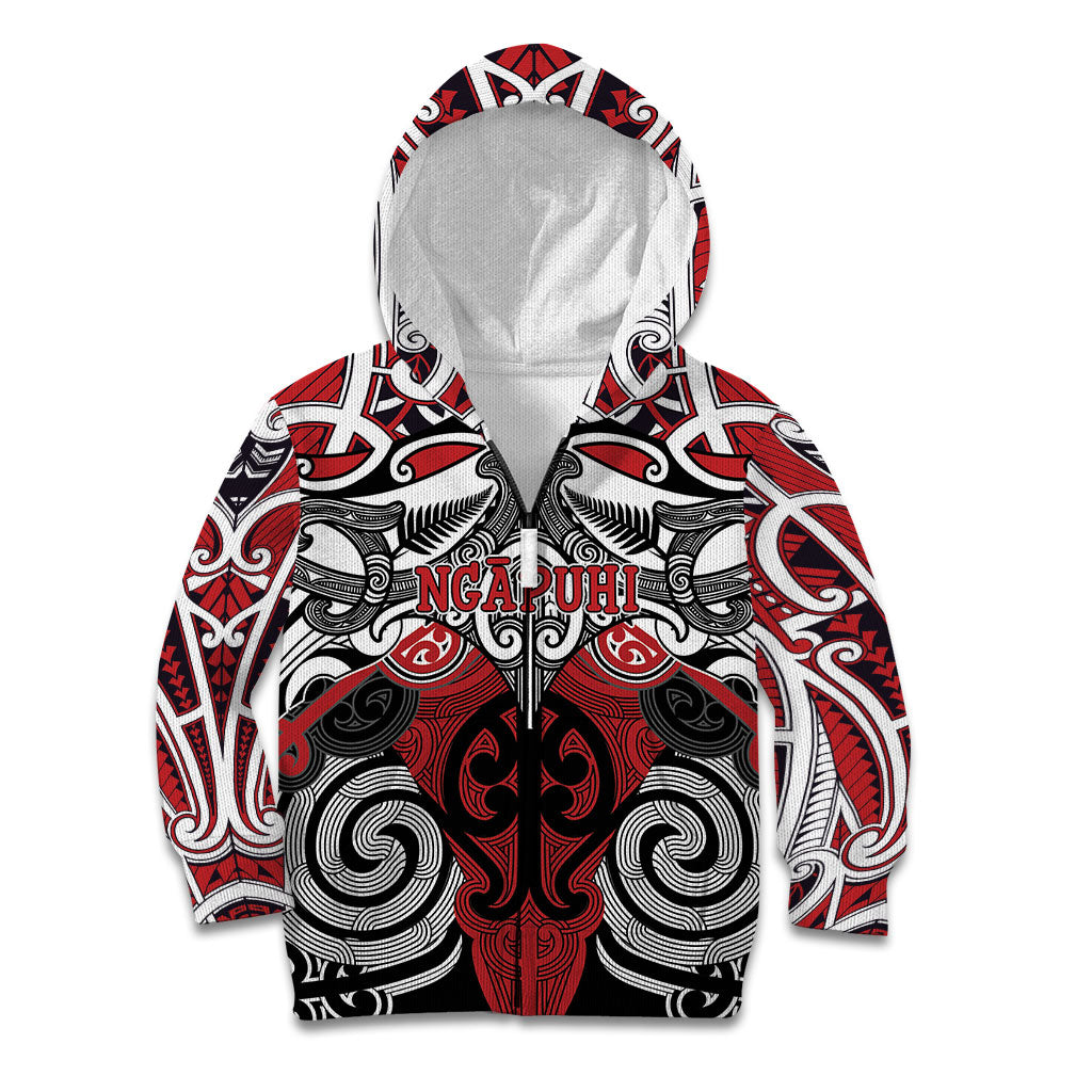 Personalised Maori Ngapuhi Kid Hoodie Silver Fern Kowhaiwhai Art