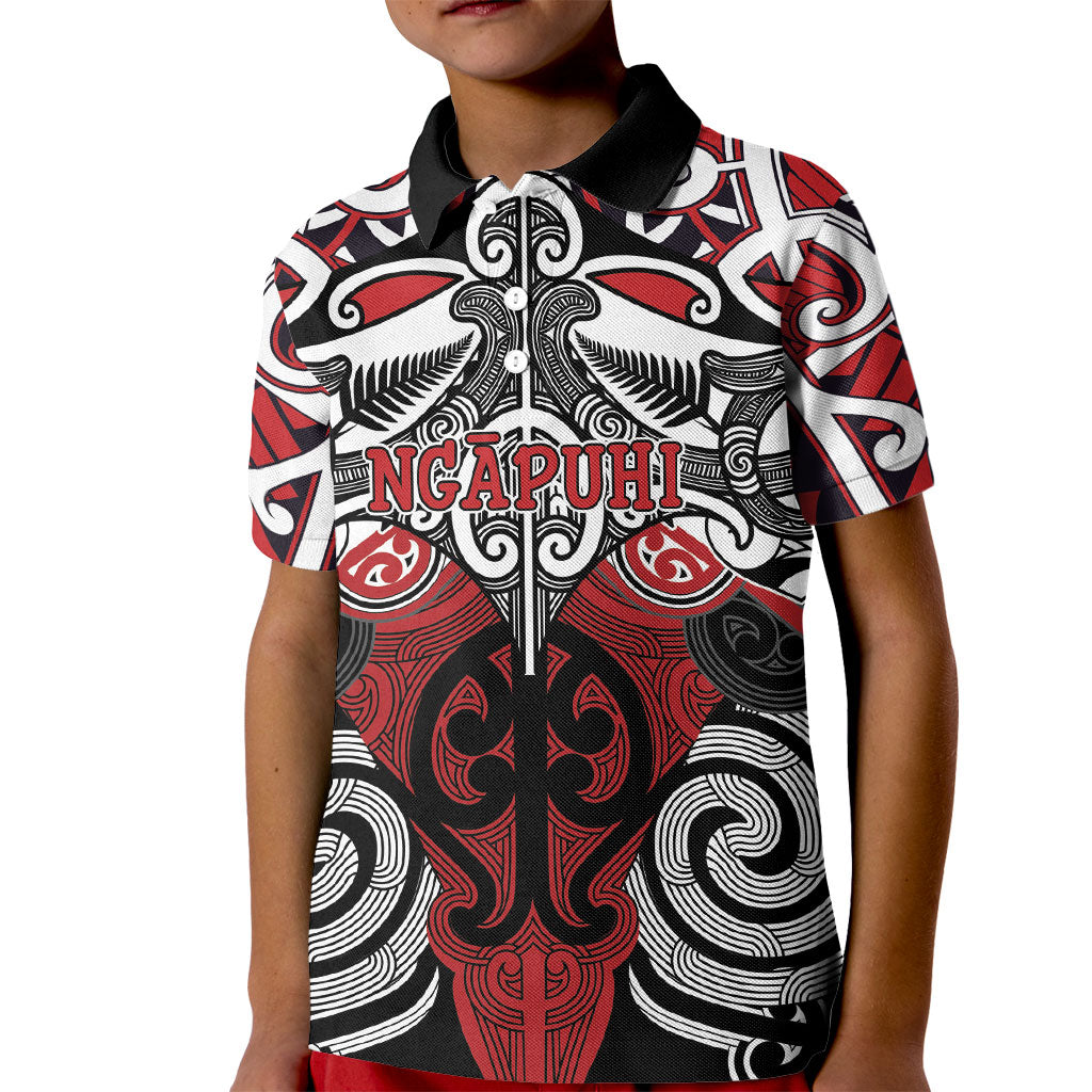 Personalised Maori Ngapuhi Kid Polo Shirt Silver Fern Kowhaiwhai Art