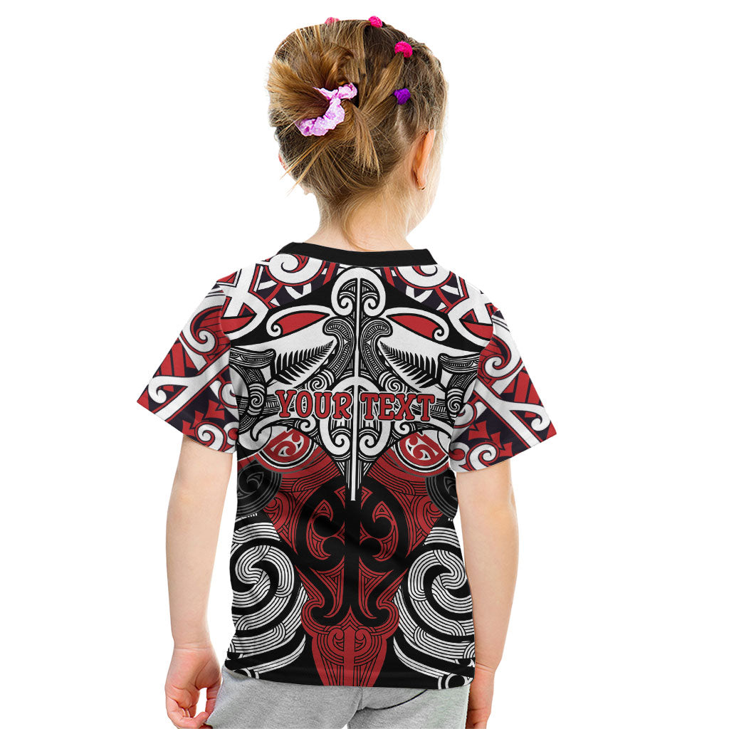 Personalised Maori Ngapuhi Kid T Shirt Silver Fern Kowhaiwhai Art