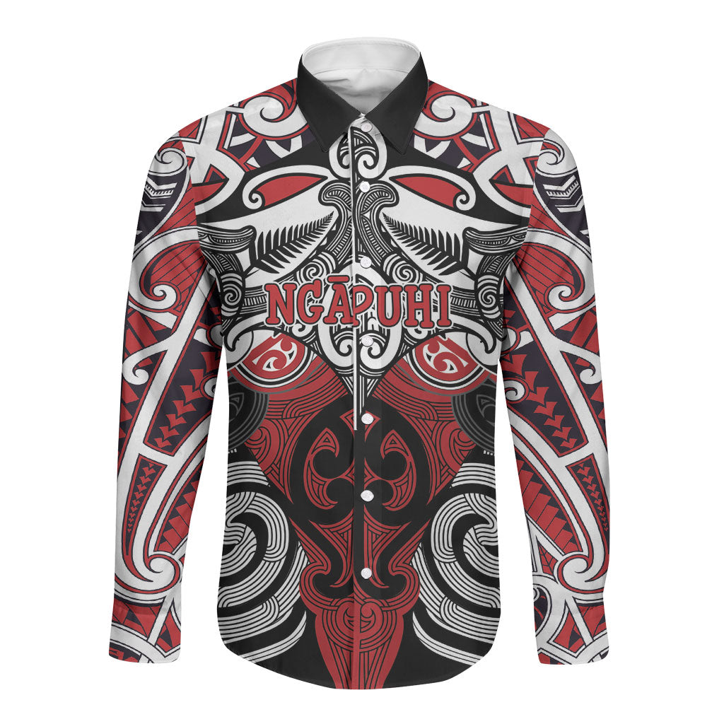 Personalised Maori Ngapuhi Long Sleeve Button Shirt Silver Fern Kowhaiwhai Art
