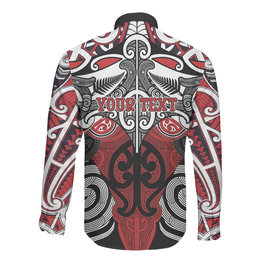 Personalised Maori Ngapuhi Long Sleeve Button Shirt Silver Fern Kowhaiwhai Art