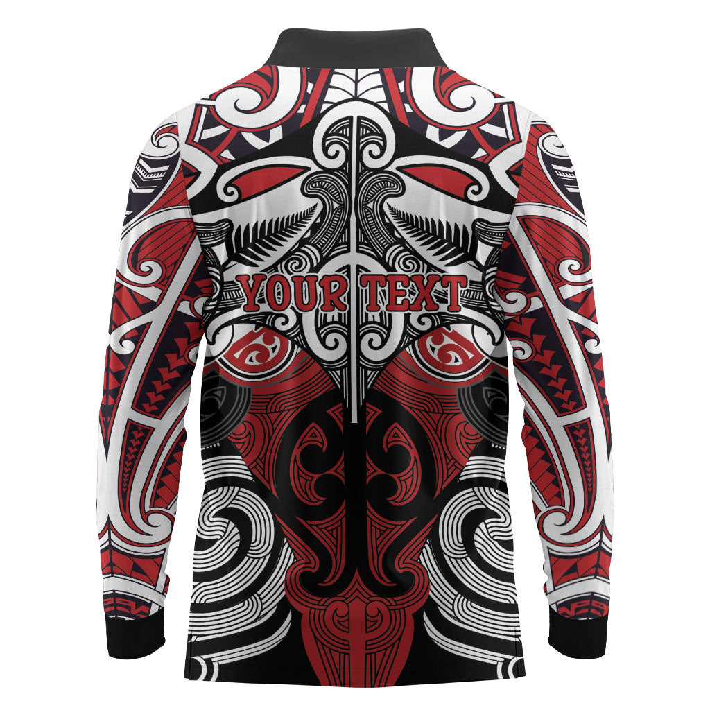 Personalised Maori Ngapuhi Long Sleeve Polo Shirt Silver Fern Kowhaiwhai Art