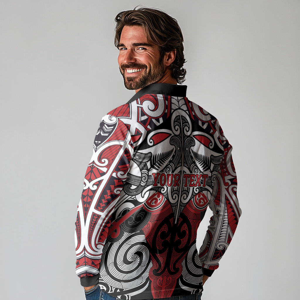 Personalised Maori Ngapuhi Long Sleeve Polo Shirt Silver Fern Kowhaiwhai Art
