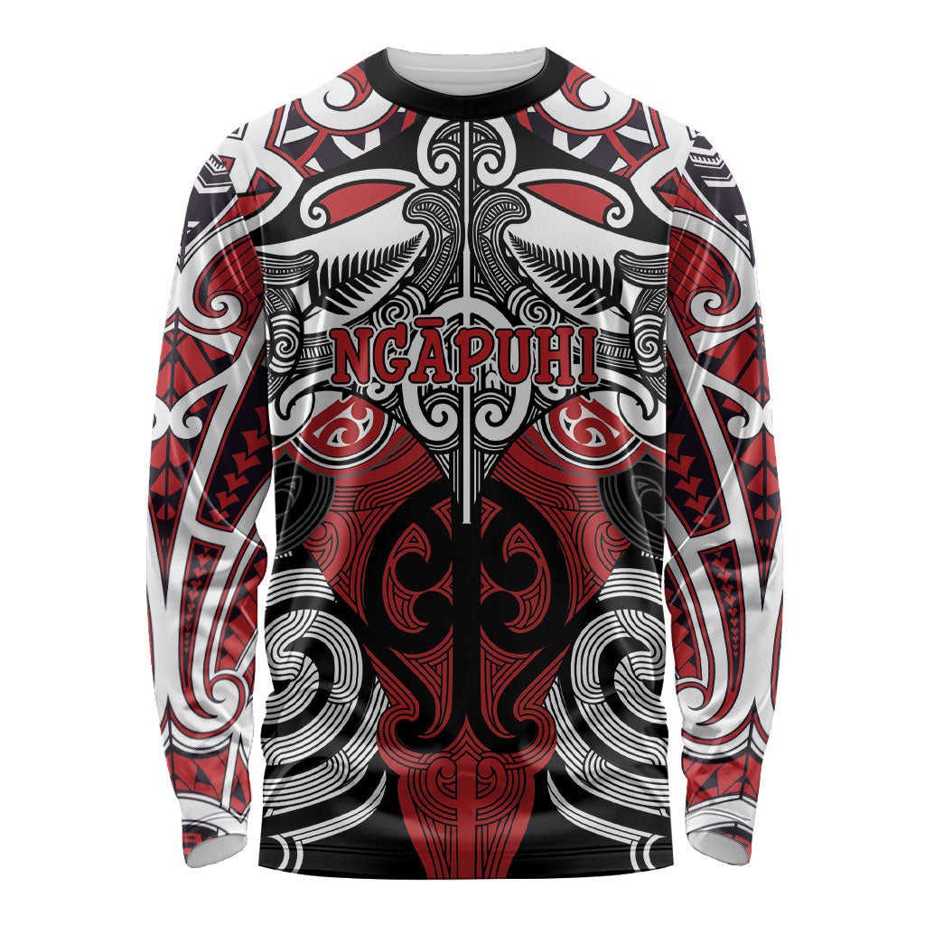 Personalised Maori Ngapuhi Long Sleeve Shirt Silver Fern Kowhaiwhai Art