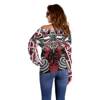 Personalised Maori Ngapuhi Off Shoulder Sweater Silver Fern Kowhaiwhai Art