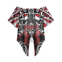 Personalised Maori Ngapuhi Off Shoulder Wrap Waist Top Silver Fern Kowhaiwhai Art