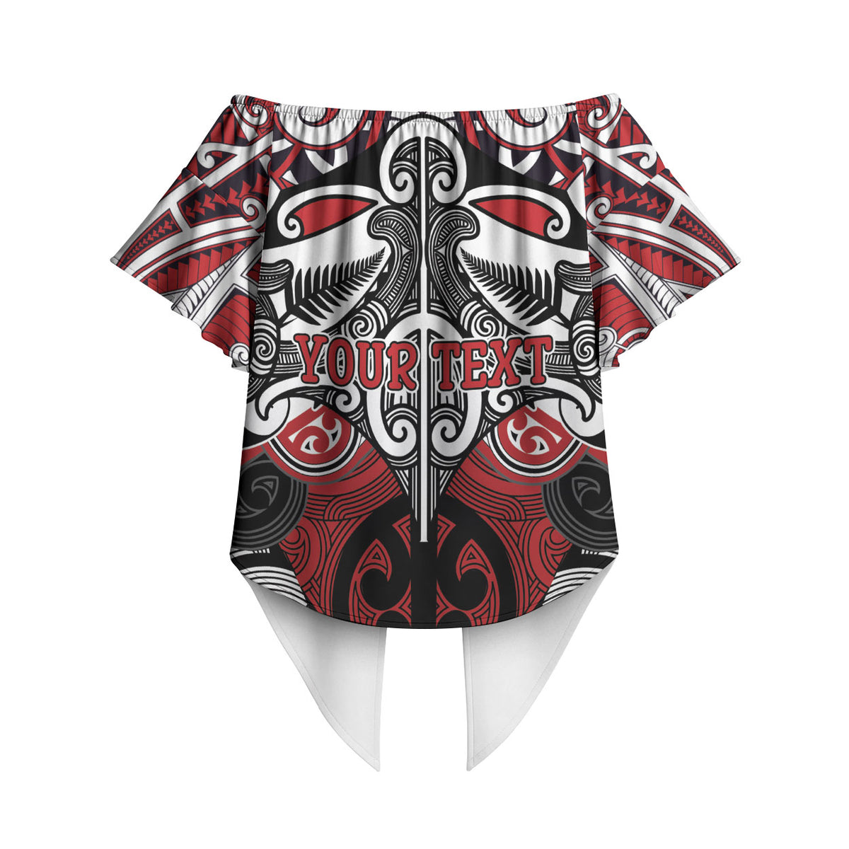 Personalised Maori Ngapuhi Off Shoulder Wrap Waist Top Silver Fern Kowhaiwhai Art