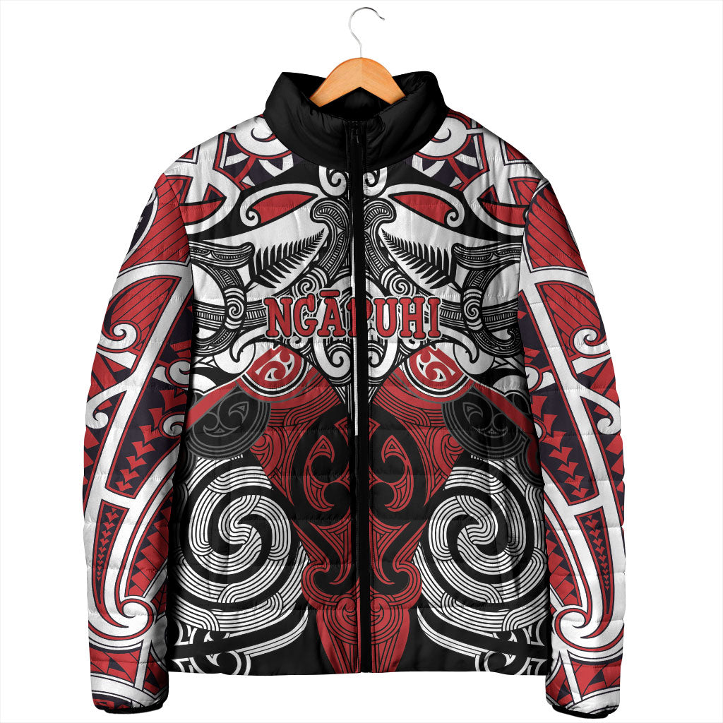 Personalised Maori Ngapuhi Padded Jacket Silver Fern Kowhaiwhai Art