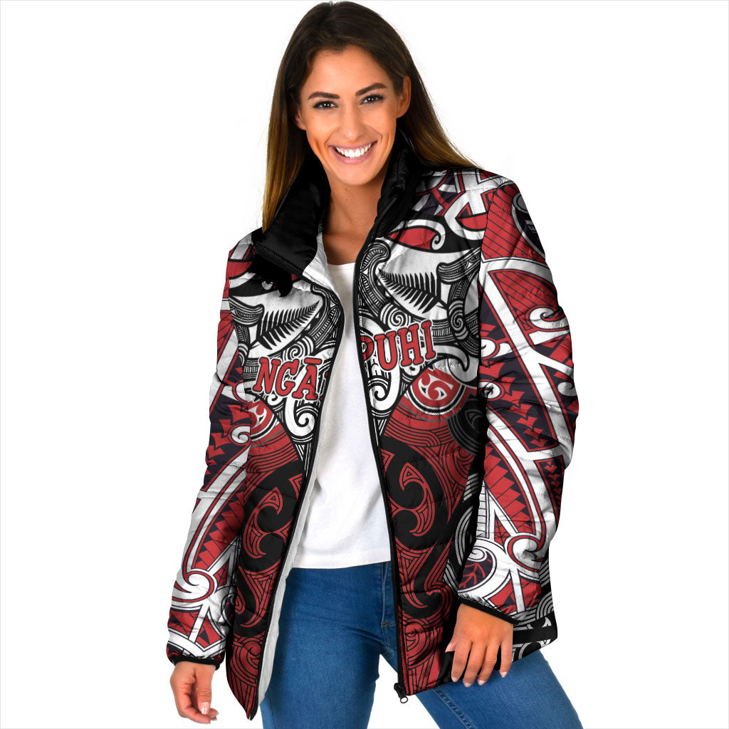 Personalised Maori Ngapuhi Padded Jacket Silver Fern Kowhaiwhai Art