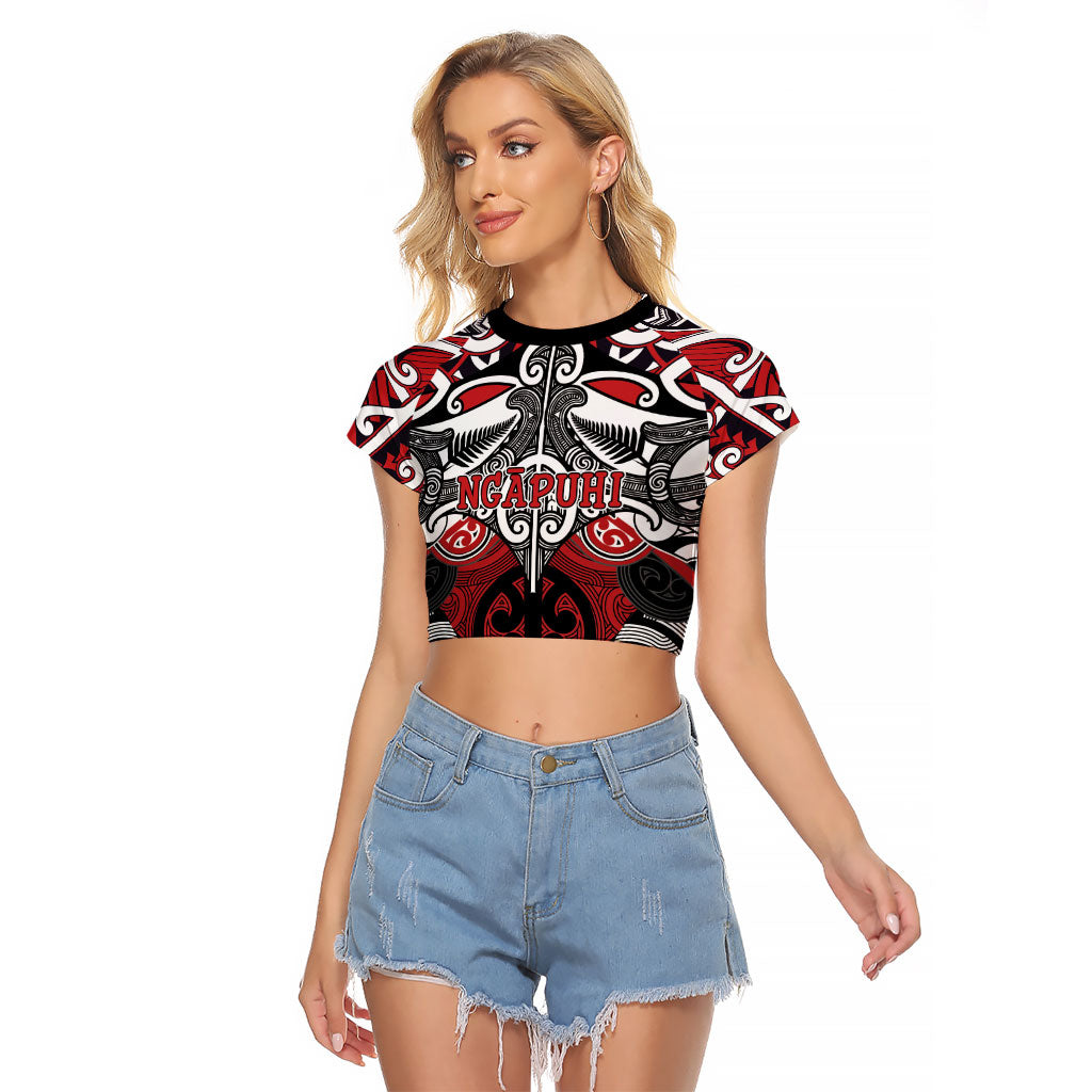 Personalised Maori Ngapuhi Raglan Cropped T Shirt Silver Fern Kowhaiwhai Art