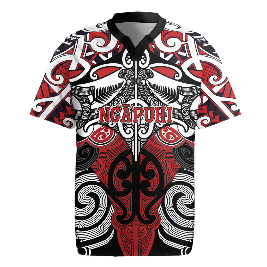 Personalised Maori Ngapuhi Rugby Jersey Silver Fern Kowhaiwhai Art