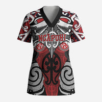 Personalised Maori Ngapuhi Scrub Top Silver Fern Kowhaiwhai Art