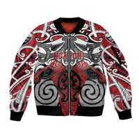 Personalised Maori Ngapuhi Sleeve Zip Bomber Jacket Silver Fern Kowhaiwhai Art