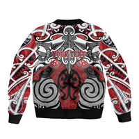 Personalised Maori Ngapuhi Sleeve Zip Bomber Jacket Silver Fern Kowhaiwhai Art