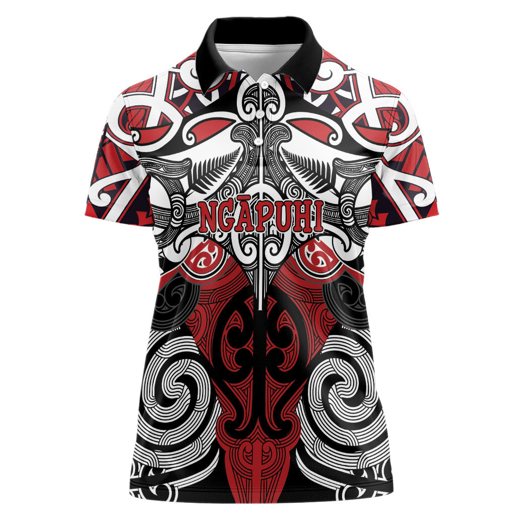 Personalised Maori Ngapuhi Women Polo Shirt Silver Fern Kowhaiwhai Art