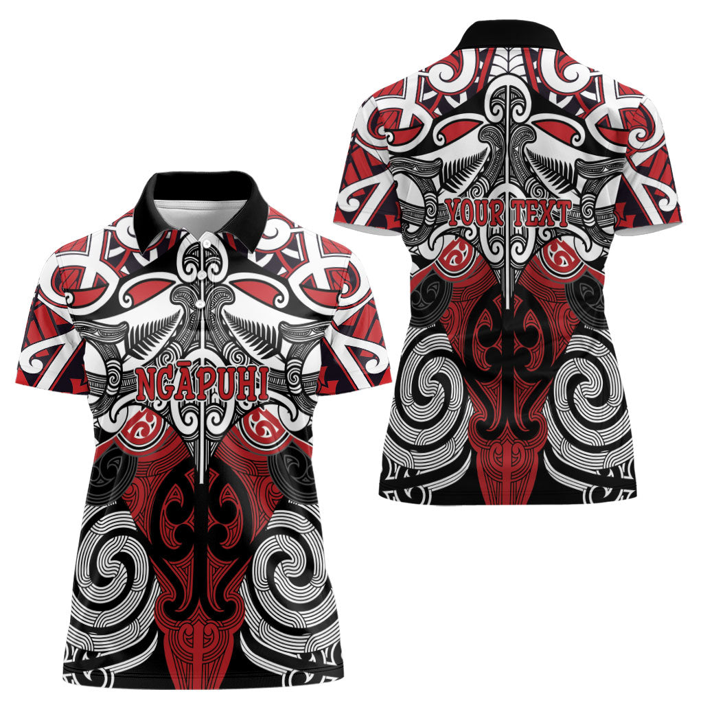 Personalised Maori Ngapuhi Women Polo Shirt Silver Fern Kowhaiwhai Art