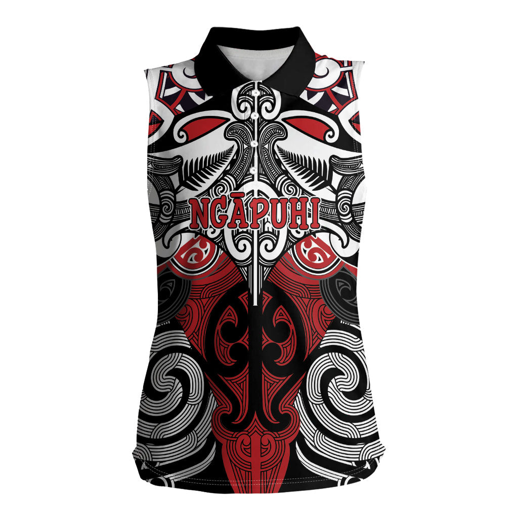 Personalised Maori Ngapuhi Women Sleeveless Polo Shirt Silver Fern Kowhaiwhai Art