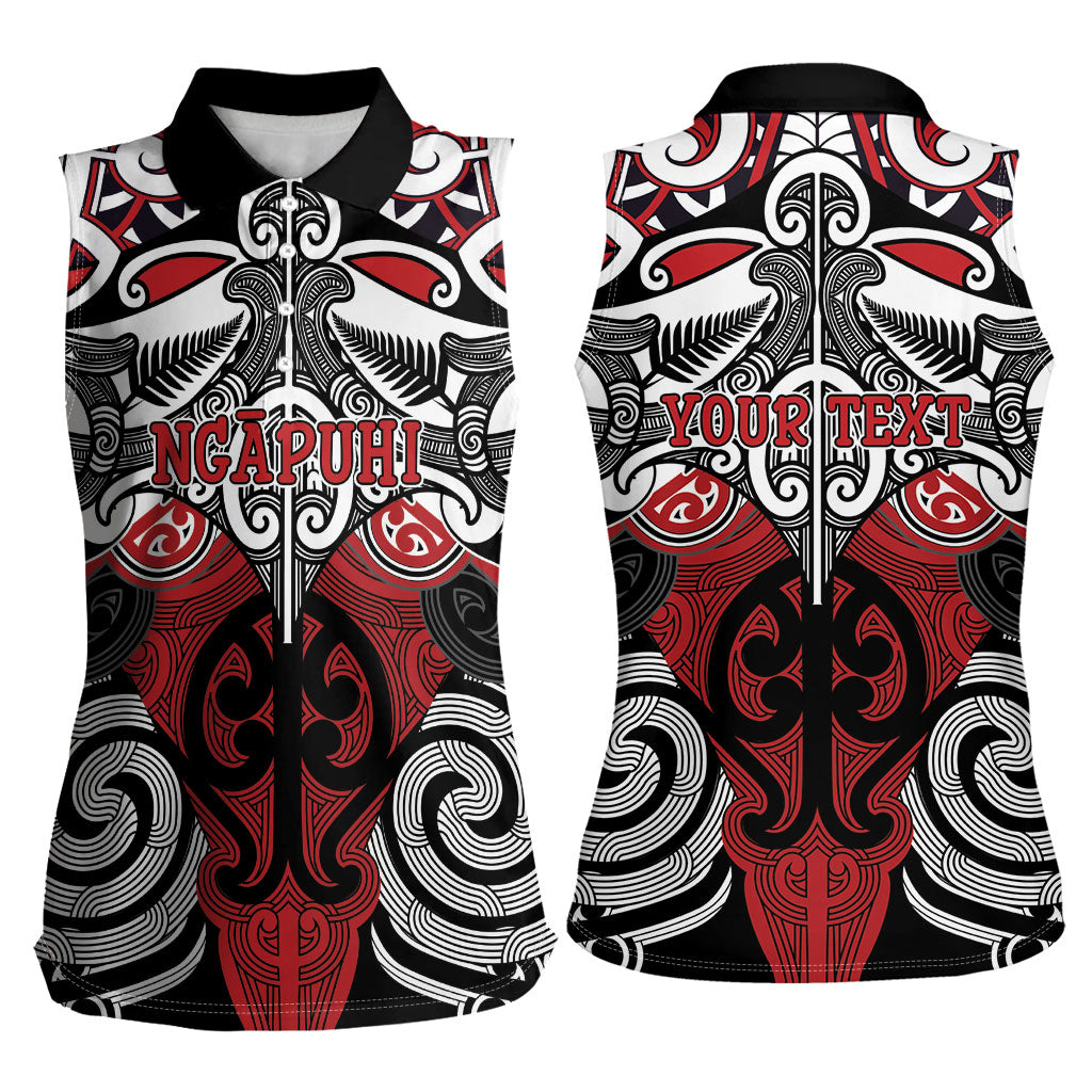 Personalised Maori Ngapuhi Women Sleeveless Polo Shirt Silver Fern Kowhaiwhai Art