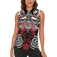 Personalised Maori Ngapuhi Women Sleeveless Polo Shirt Silver Fern Kowhaiwhai Art