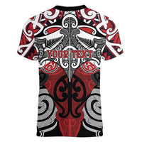 Personalised Maori Ngapuhi Women V-Neck T-Shirt Silver Fern Kowhaiwhai Art