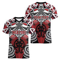 Personalised Maori Ngapuhi Women V-Neck T-Shirt Silver Fern Kowhaiwhai Art